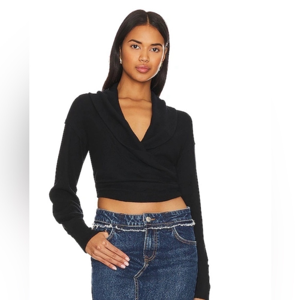 Free People Black Cropped Wrap Sweater